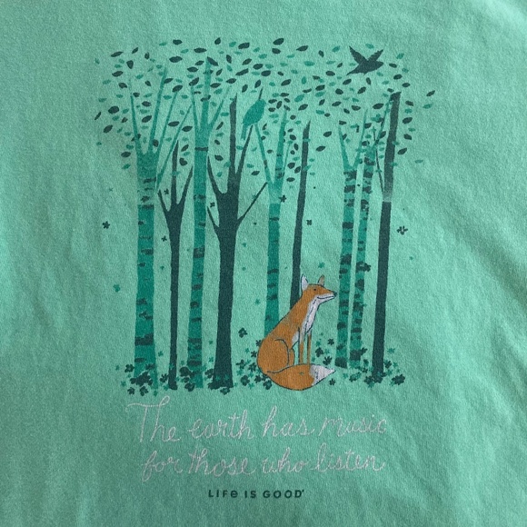 Green LIFE IS GOOD Earth Music Crew Neck T-Shirt Top - Picture 2 of 4